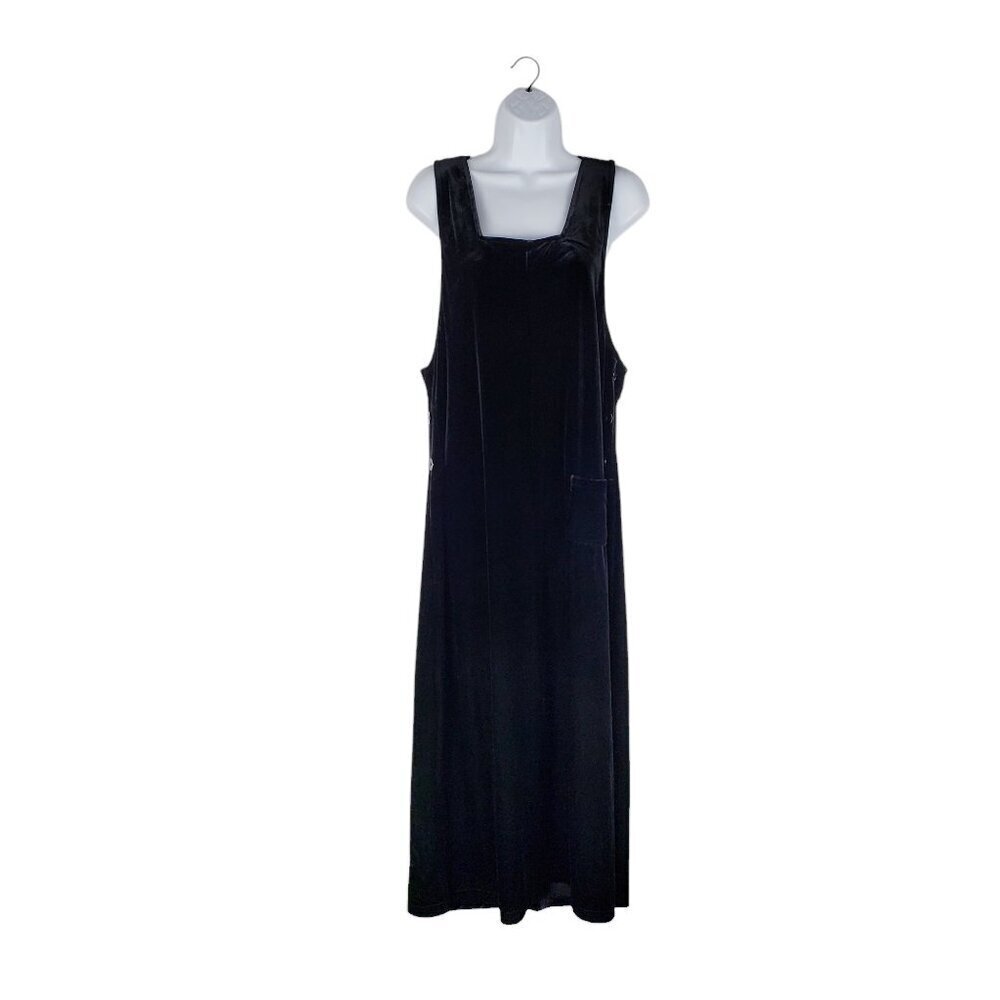 Studio Ease Black Velvet Overall Jumper Dress Vintage Stretch Y2K Goth Size 8